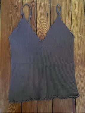 Free People Easy to Love Purple Ribbed V-Neck Scallop Trim Cami